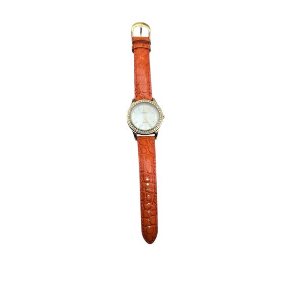 Chico's Quartz Watch with Rhinestone Bezel and Orange Leather Strap - Picture 8 of 8